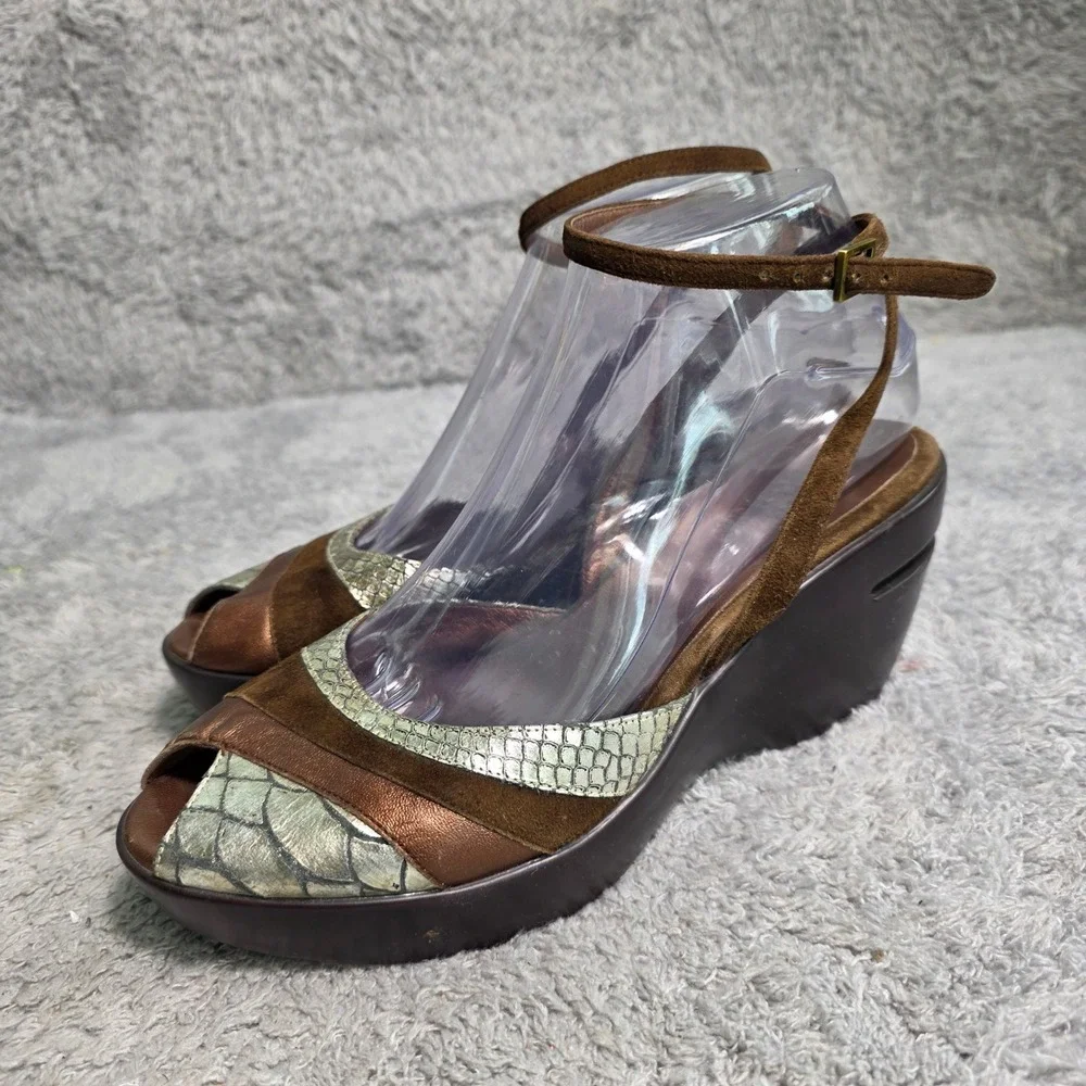 VTG Cole Haan NikeAir Wedge Sandals‎ Brown Bronze Snakeskin Women 7B Excellent